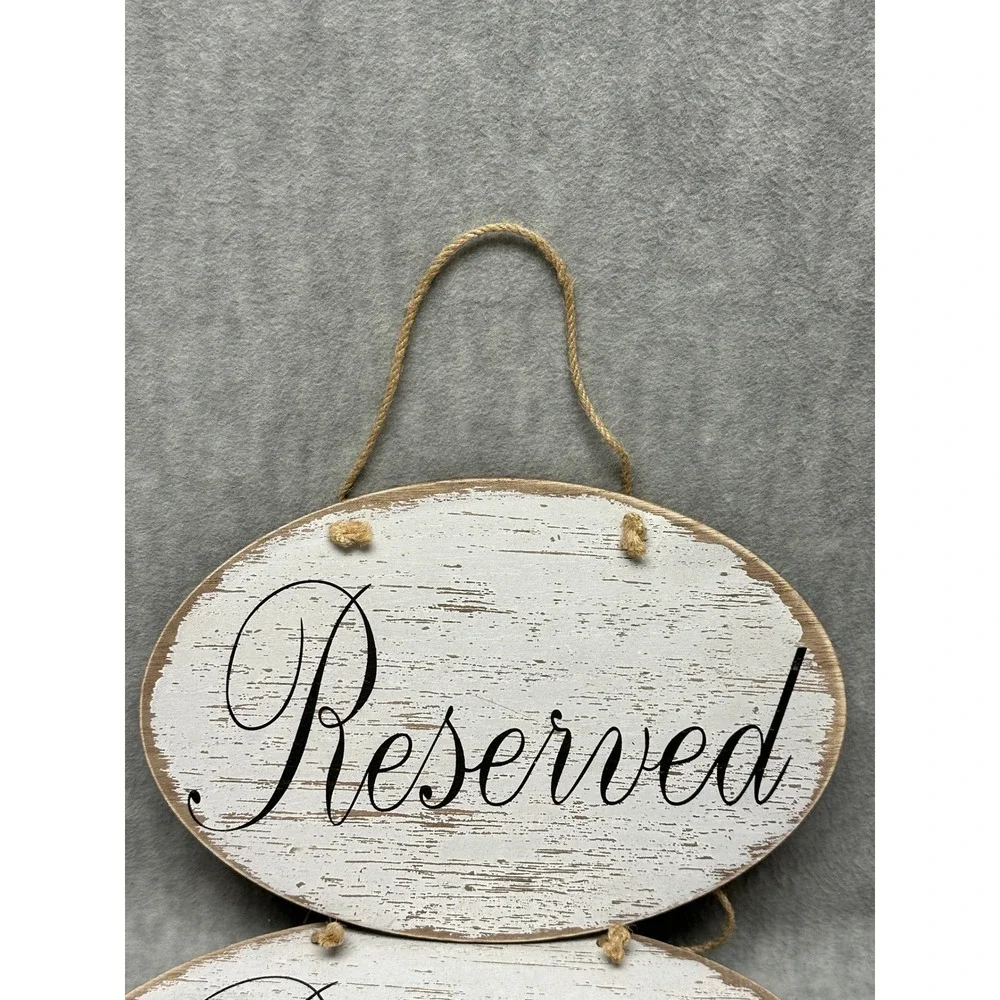 Reserved Signs Set of 5‎ Home Decor White Distressed Rustic Wood Oval New